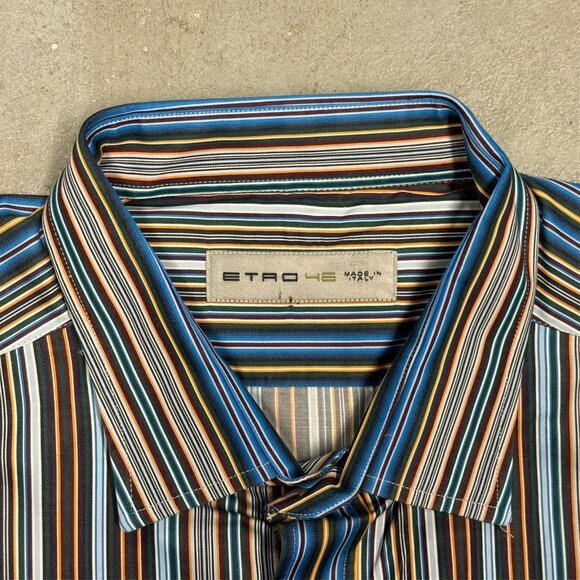ETRO Dress Shirt Multicolor Stripe Made in Italy Cotton Long Sleeve 46 18 XXL - Picture 5 of 8